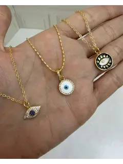 Cadenas de dijes - Ojo de turco blanco, dorado y negro