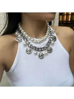 Set de Collar eslabones cubanos con perlas