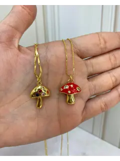 Collar con dijes de honguito -  Dorado y rojo. Al mayor