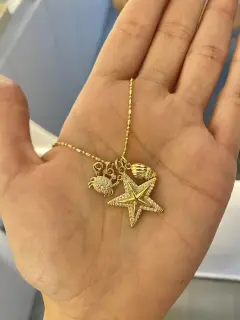 Collar - triple dije de  estrella de mar, cangrejo y caracol marino