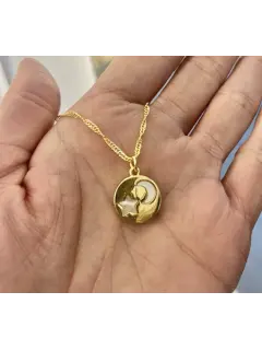 Collar con incrustaciones de nácar - Estrella con luna & Doble corazón