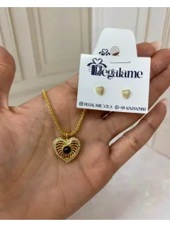 Set de collar y zarcillos con visor de te amo en varios idiomas - En forma de corazón. Serie #CO010