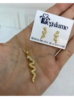 Set de collar + zarcillo con colgante de serpiente con circones