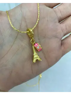 Collar - Doble Dije de la torre eiffel + cámara rosada