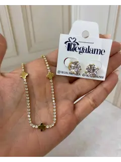 Set de collar y zarcillos con dije de flores - Estilo fiesta de gala