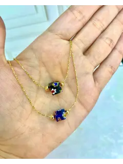 Cadena con dijes de dados con flores - Color azul. Al mayor