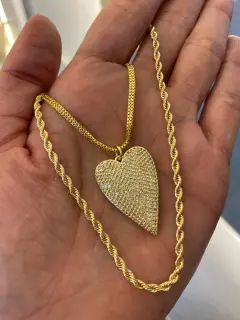 Collar doble - Dije de corazón con circones  +cadena de san francisco. Serie #CO030