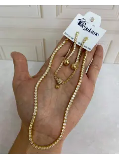 Set de collar, zarcillos y pulseras brillante - Estilo fiesta