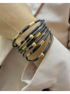 Pulsera con detalles dorado + cuero- Color marrón con efecto leopardo