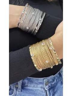 Brazalete multicapa estilo alambre con piedra brillante - Dorado y plateado
