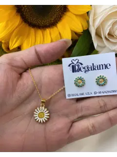 Juego de collar y zarcillo - En forma de corazón (blanco y verde)