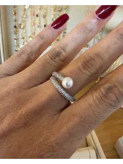 Anillo cruzado con una perla - Plateado