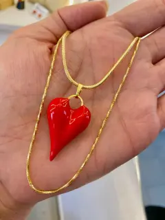 Cadena doble con dije de corazón rojo. Serie #CO029