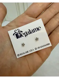 Zarcillos pequeños con forma de mini flor- Rodio