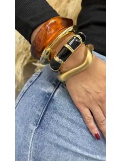 Set de brazalete de resina y metal - Efecto ámbar y dorado