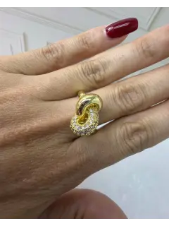 Anillo maxi - Forma abstracta con circones dorada