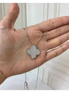 Collar - Dije de flor con circones. Rodio