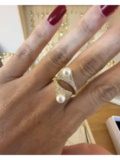 Anillo Tu y Yo con perlas - Dorado